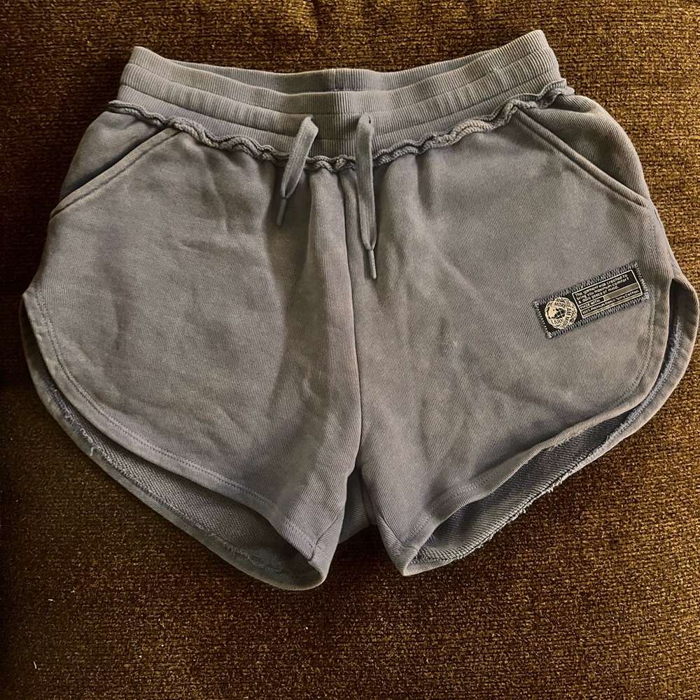 Alphalete Very Terry Cotton Blue Distressed Elastic Shorts Women's Size Small
